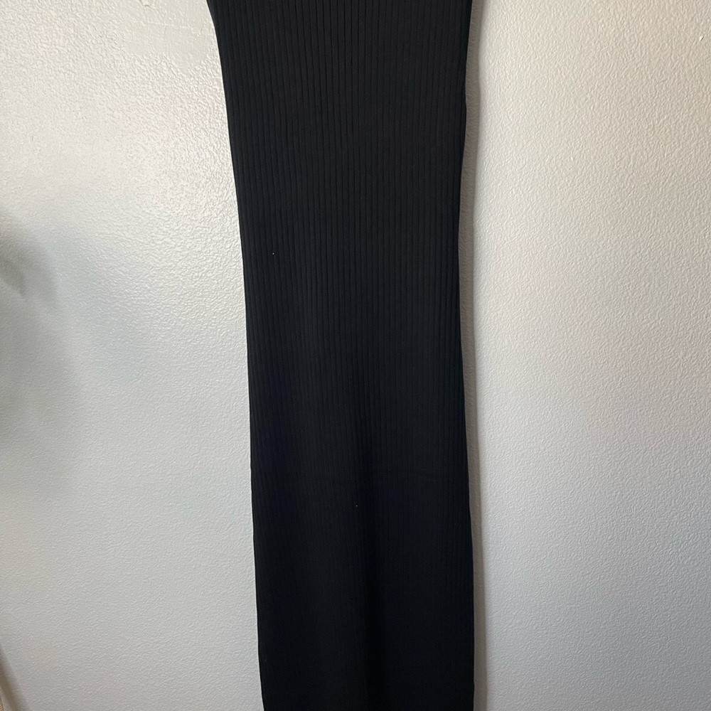 Good American Sleeveless Belted Body Dress Ribbed Knit Black Midi Black 3X - Picture 5 of 9